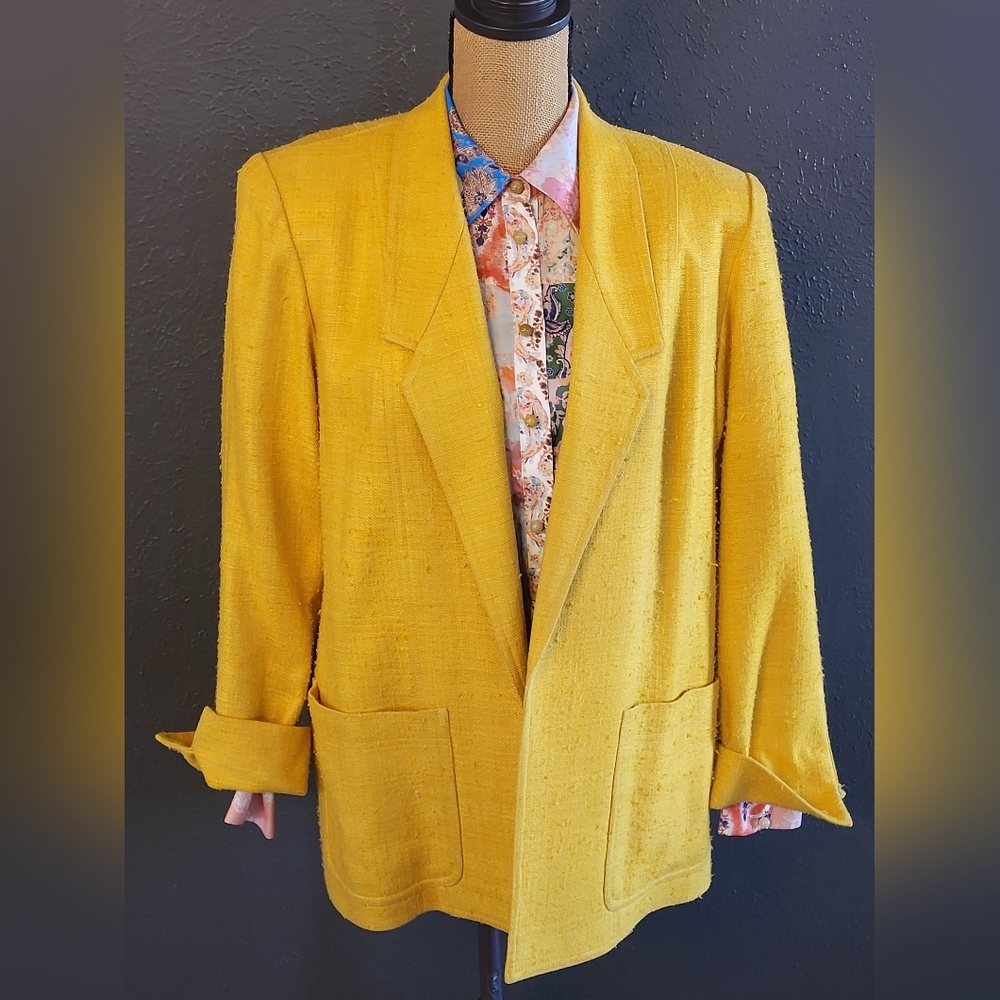 Ciaosport Ltd. Vintage Yellow Silk Open Blazer Size 12